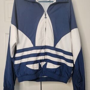 Adidas Blue and White Windbreaker Track Jacket